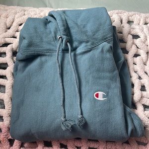 Blue/green Champion hoodie.